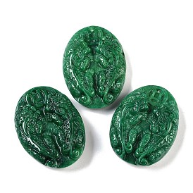 Dyed Natural Myanmar Jade Coin Pendants, Carved Oval Charms