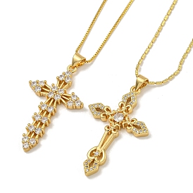 Brass Pave Clear Cubic Zirconia Cross Pendant Necklaces for Women Men