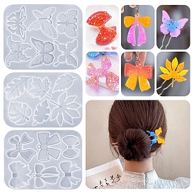 DIY Food Grade Silicone Display Molds, Resin Casting Molds, Clay Craft Mold Tools, for Hair Clip Makings, Mixed Shapes