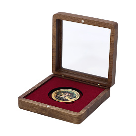 Магнитная коробка для хранения памятных монет из черного ореха, акрила и бархата., квадратный