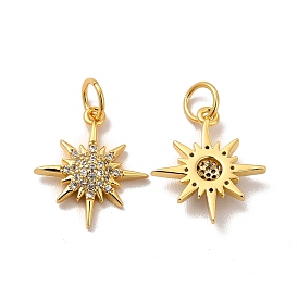 Rack Plating Eco-Friendly Brass Micro Pave Cubic Zirconia Pendants, with Jump Ring, Long-Lasting Plated, Lead Free & Cadmium Free, Sparkling Star Charm
