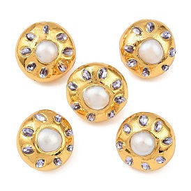 Натуральный жемчуг и стеклянные бусины, с латунной фурнитурой , рондель, цветочный белый