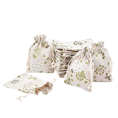 Polycotton(Polyester Cotton) Packing Pouches Drawstring Bags, with Printed Flower