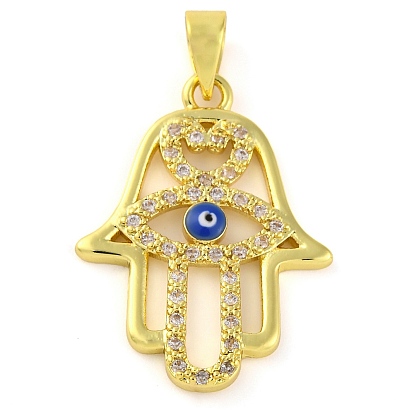Латунные микропаве прозрачные подвески с фианитом, без кадмия и без свинца, с эмалью, долговечный, Хамса руку с дурным глазом