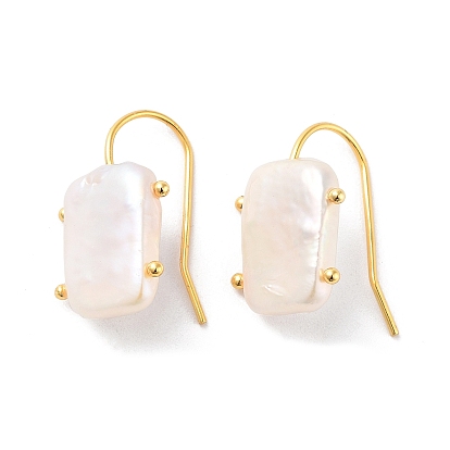 Rectangle Natural Pearl Dangle Earrings for Women, with Sterling Silver Findings