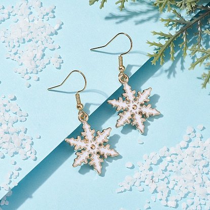 Alloy Enamel Snowflake Dangle Earrings, 304 Stainless Steel Jewelry for Girl Women