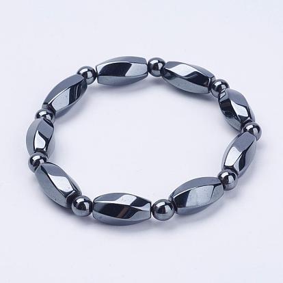 Electroplate Magnetic Synthetic Hematite Stretch Bracelets, Twist and Round