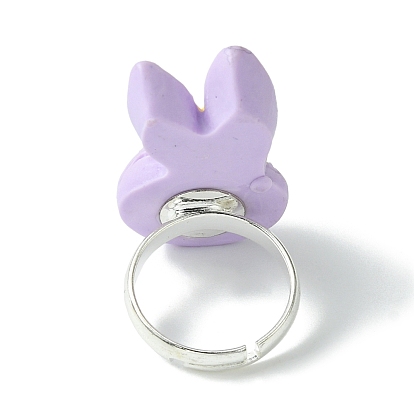 Кольцо на палец из смолы в виде кролика, регулируемое кольцо из серебряной латуни