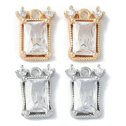 Brass Micro Pave Cubic Zirconia Pendant, with Glass, Rectangle