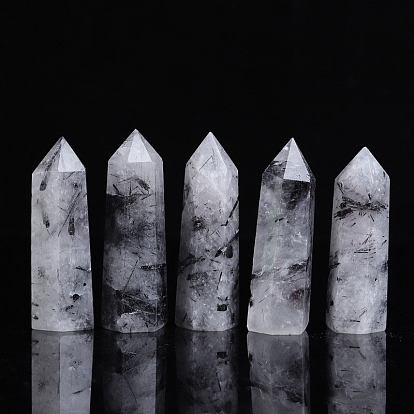 Point Tower Natural Tourmalinated Quartz Healing Stone Wands, for Reiki Chakra Meditation Therapy Decors, Hexagonal Prism