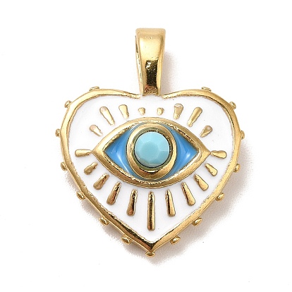 Ion Plating(IP) 304 Stainless Steel Pendants, with Enamel, Golden, Heart with Eye