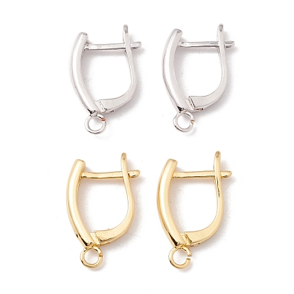 Brass Hoop Earring Findings with Latch Back Closure, with Horizontal Loops, Cadmium Free & Lead Free, Long-Lasting Plated