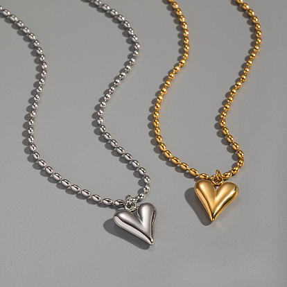 Минималистичные 304 ожерелья из нержавеющей стали с подвеской в виде сердца из рисовой цепи для женщин