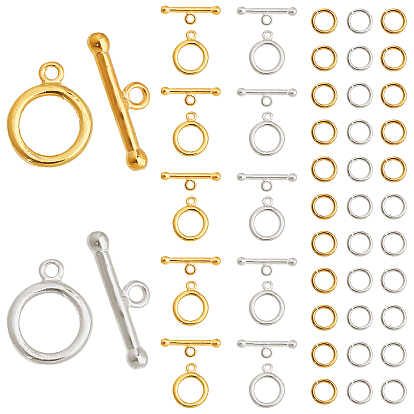 30 Sets 2 Colors Brass Toggle Clasps, with 60Pcs 2 Colors Jump Rings