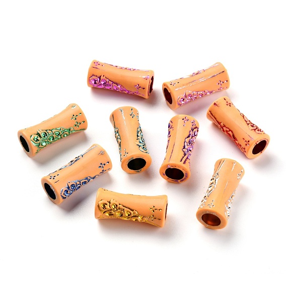 Plastic Beads, Imitation Wood, Large Hole, For African Braid Reggae Hair Accessories, Tube with Flower