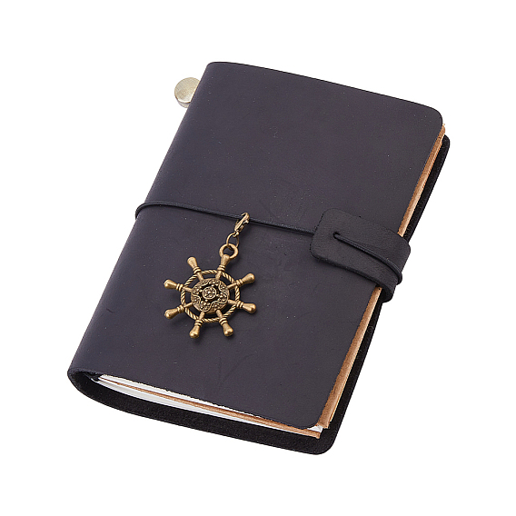 Rectangle Cowhide Journal Notebooks, with Paper Inside and Alloy Helm Charm