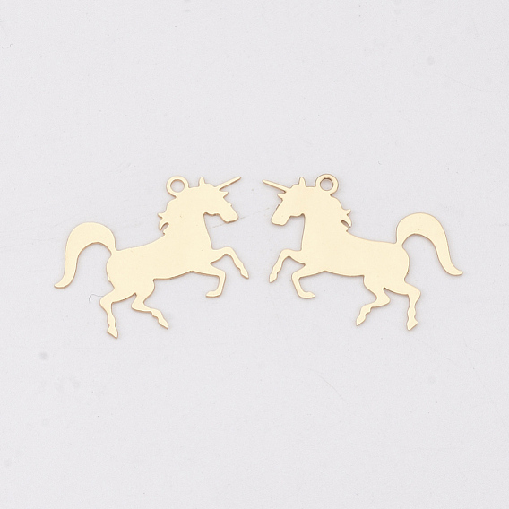 Brass Charms, Etched Metal Embellishments, Long-Lasting Plated, Unicorn