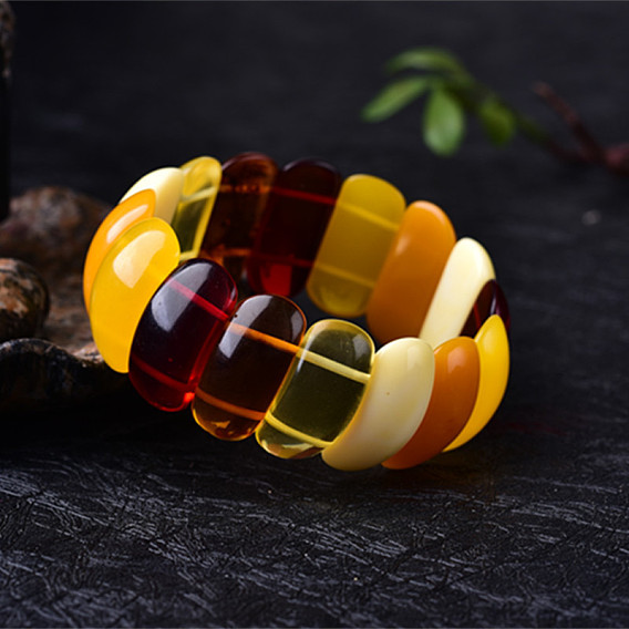 Pulseras elásticas rectangulares de ámbar sintético para mujer