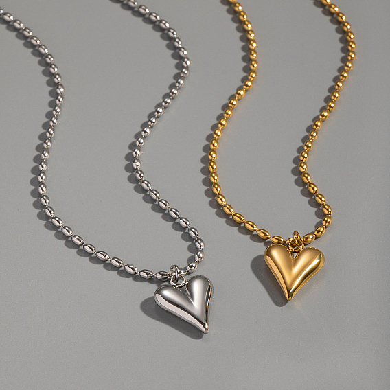 Минималистичные 304 ожерелья из нержавеющей стали с подвеской в виде сердца из рисовой цепи для женщин