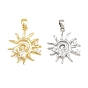 Brass Micro Pave Clear Cubic Zirconia Pendants, Sun with Star Charms