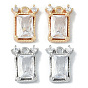 Brass Micro Pave Cubic Zirconia Pendant, with Glass, Rectangle