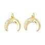 Rack Plating Brass Micro Pave Cubic Zirconia Pendants, Real 18K Gold Plated, Long-Lasting Plated, Double Horn/Crescent Moon