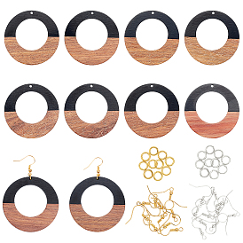 DIY Dangle Earring Making Kits, Including Resin & Walnut Wood Pendants, Brass Earring Hooks & Jump Rings