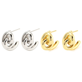 Rack Plating Brass Cubic Zirconia Horn Stud Earrings, Long-Lasting Plated, Lead Free & Cadmium Free