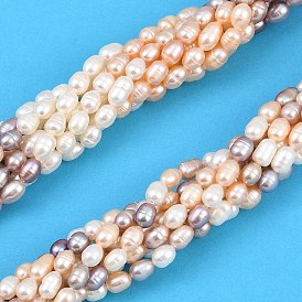 Three Color Natural Cultured Freshwater Pearl Beads Strands, Rice, Grade 3A