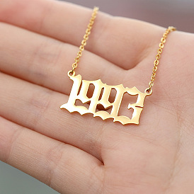 Gold Stainless Steel Necklace for Women - Customizable Collar with Birth Year Number Charm