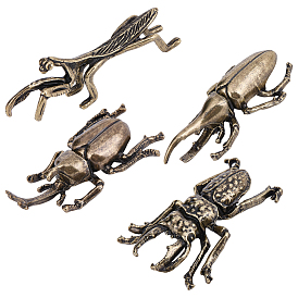 4Pcs 4 Styles Alloy Beetle & Mantis Display Decorations, Home Office Desk Decoration, Tea Pet
