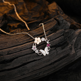 Silver Butterfly Shell Necklace with Flower and Zircon Stones - Unique and Personalized