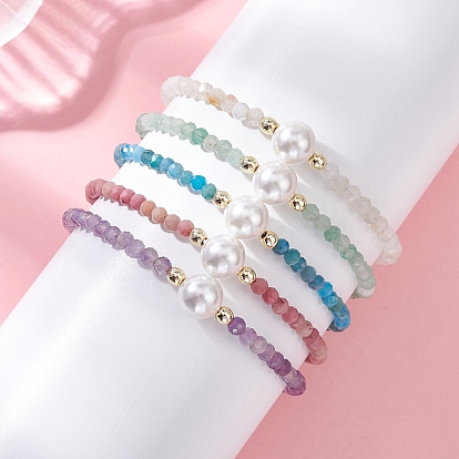 Драгоценный камень браслеты из бисера, круглые, с оболочкой жемчуг, золотые