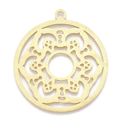 Aluminium Big Pendants, Laser Cut Big Pendants, Flat Round with Flower