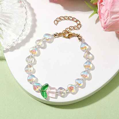 Glass Beaded Bracelets, with Alloy Jewely for Women, Flower & Heart