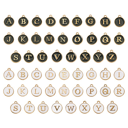 52 шт. 52 стили буквы A~Z сплав эмалевые подвески, плоские круглые прелести