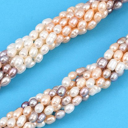 Three Color Natural Cultured Freshwater Pearl Beads Strands, Rice, Grade 3A