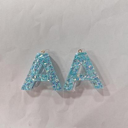 Pendentifs en résine époxy transparente, charms lettre avec boucles