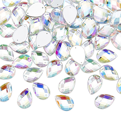 Шить на горный хрусталь, прозрачный акриловый горный хрусталь, два отверстия, аксессуары для одежды, с покрытием AB цвета, граненые, слеза