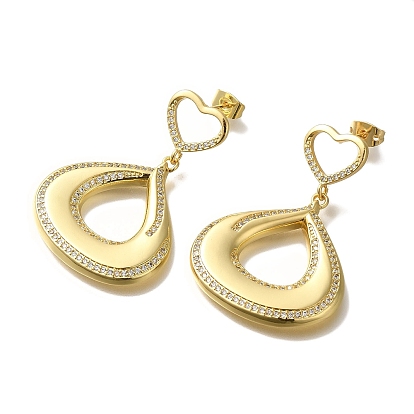 Серьги-пусеты из латуни с микропаве и прозрачным фианитом, долговечный, сердце со слезой