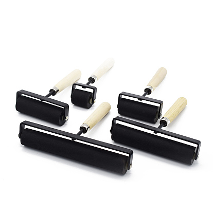 Rubber Brayer Roller, with Wooden Handle, for Paint Brush Ink Applicator, Art Craft Oil Painting Tool