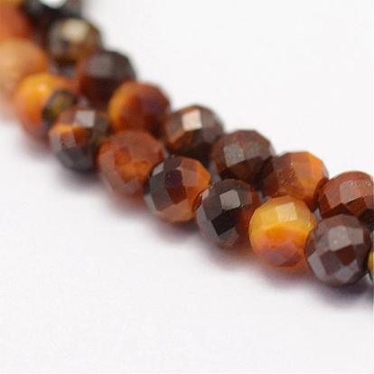 Natural Tiger Eye Beads Strands, Faceted, Round