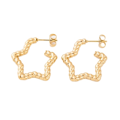Ion Plating(IP) 304 Stainless Steel Half Hoop Stud Earrings for Women, Twisted Star