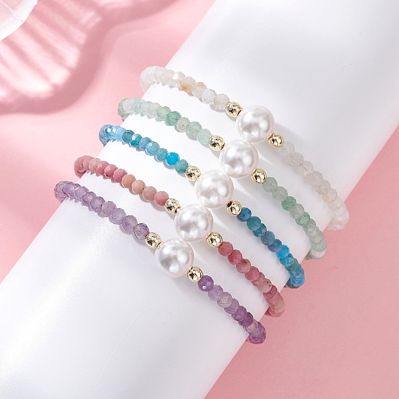 Драгоценный камень браслеты из бисера, круглые, с оболочкой жемчуг, золотые