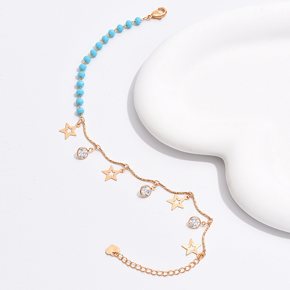 Модные женские браслеты на ногу с кисточками в форме звезды из латуни, простой и универсальный, реальный 18 k позолоченный