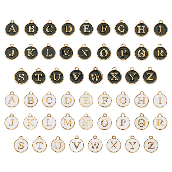 52 шт. 52 стили буквы A~Z сплав эмалевые подвески, плоские круглые прелести