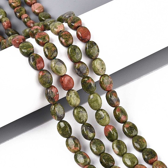 Природные Unakite бисер нитей, Плоско-овальные