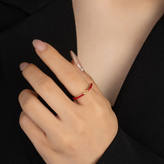 Латунные манжетные кольца с хлопковым шнурком для женщин, золотые