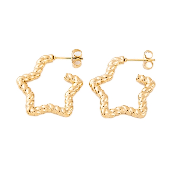 Ion Plating(IP) 304 Stainless Steel Half Hoop Stud Earrings for Women, Twisted Star