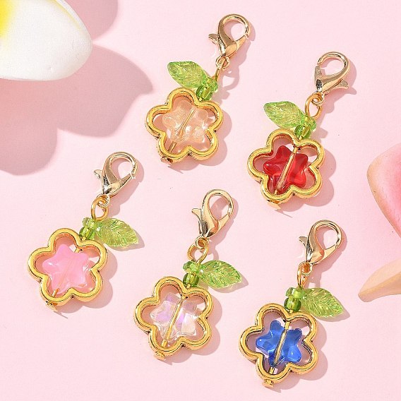 Подвесные украшения из сплава и стекла в форме звезды, с застежками-карабинами из цинкового сплава и прозрачными акриловыми подвесками